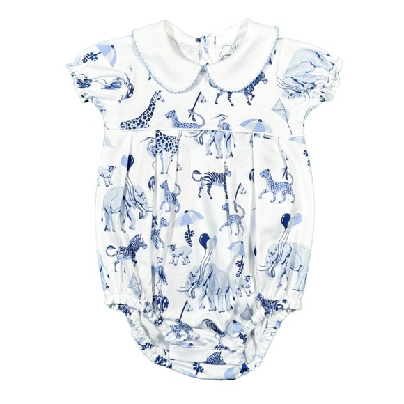 Heyward House Other - HEYWARD HOUSE Girls Pleated Bubble Peter Pan Collar Safari Romper Blue White
